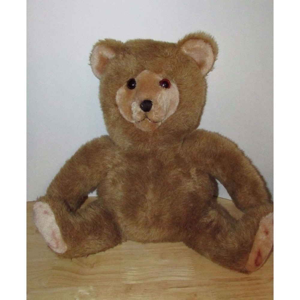 vintage kamar plush light brown w/ tan face teddy bear seated korea orange eyes‎